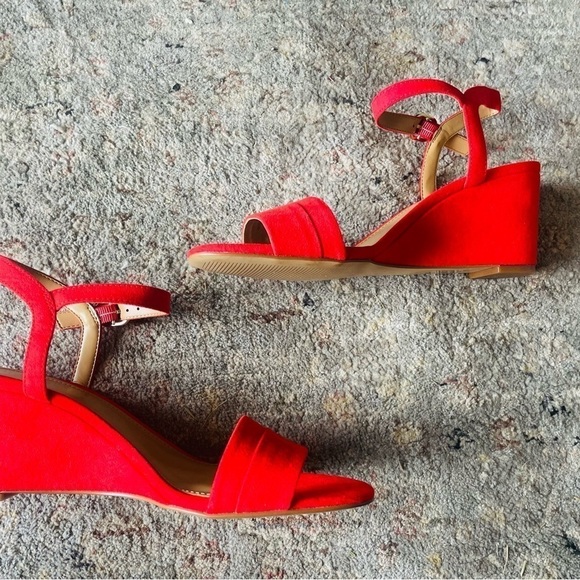 J. Crew Belvedere Red Wedge Sandals with Ankle Strap - Picture 2 of 9